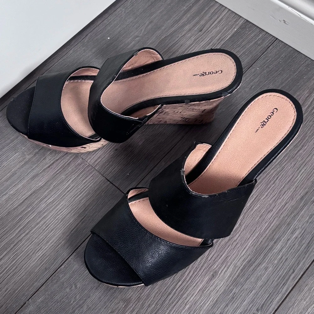 George Black Cork Wedge Sandals - Picture 4 of 10